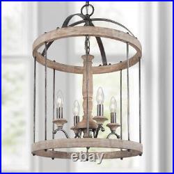 Uolfin Farmhouse Dining Room Chandelier 4-Lights Cage Chandelier Wood Brown