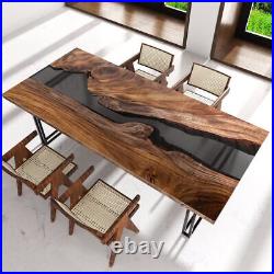 Walnut Black Epoxy Table, Walnut Wood Dining Epoxy Table, Live Edge Furniture