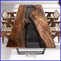 Walnut Black Epoxy Table, Walnut Wood Dining Epoxy Table, Live Edge Furniture