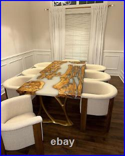 White Epoxy Dining Table Top, Wooden Epoxy Resin Table Living Room Furniture