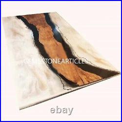 White Epoxy Resin Top Handmade Acacia Wooden Dining Room Tables Farmhouse Decors