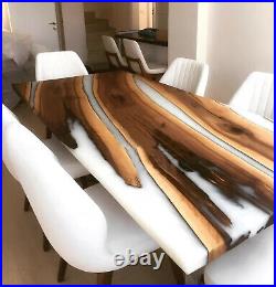 White Epoxy Table Wood for Dining Room, Resin River Countertops Slab Home Decor