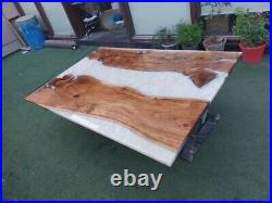 White Resin Epoxy Acacia Wood Dining Table, Epoxy Living Room Table Home Decor