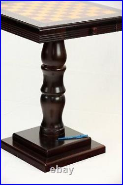Wood Pedestal Chess Game End Table, 27.58 in X 22.06 in X 22.06 In, Mahogany