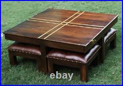 Wooden Coffee Table Set Compact Square Dinner Low Height Table Kitchen Furniture