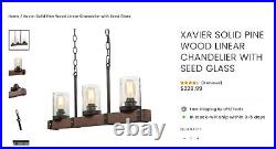 Xavier Solid Pine Wood Linear Chandelier with Seed Glass Livable Natural Classic